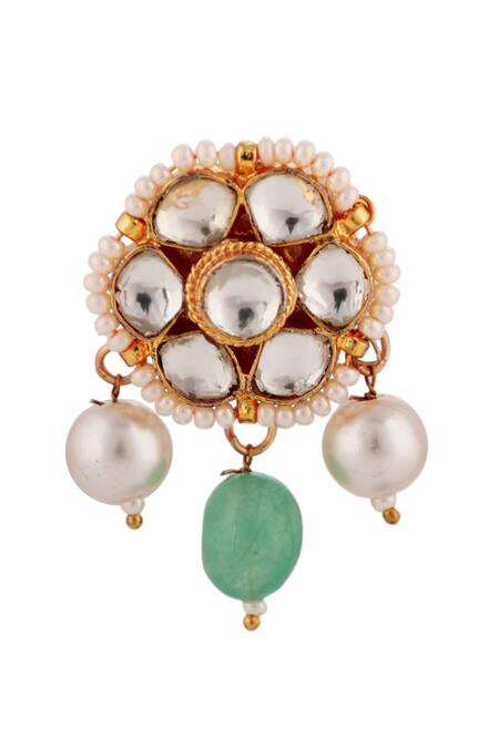 Riana Jewellery_Green Stones, Beads, Pearls Layered Tear Drop Necklace Set _Online_at_Aza_Fashions