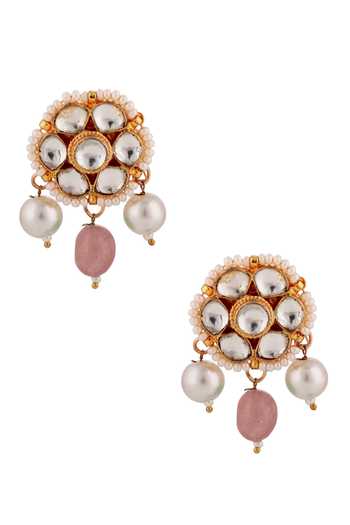 Buy_Riana Jewellery_White Stones, Beads, Pearls Tear Drop Floral Necklace Set _Online_at_Aza_Fashions