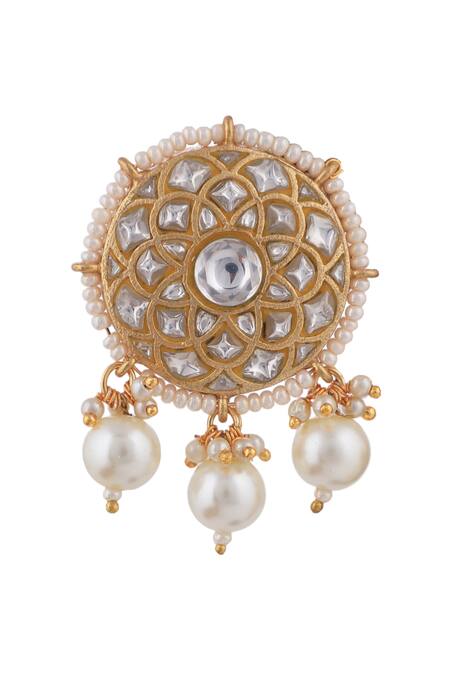 Riana Jewellery_White Stones, Pearls Mandala Pattern Embellished Necklace Set _Online_at_Aza_Fashions