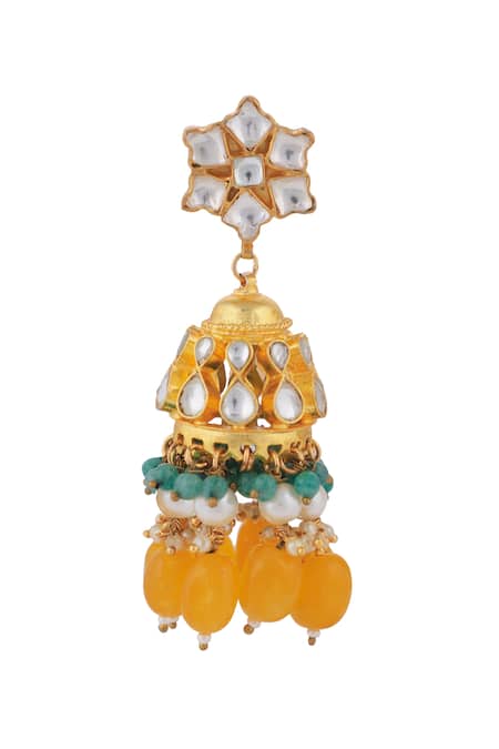 Riana Jewellery_Yellow Pearls, Beads, Stones Floral Jadtar Necklace Set _Online_at_Aza_Fashions