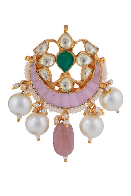 Riana Jewellery Pink Stones, Beads, Pearls Crescent And Necklace Set Online at Aza Fashions Riana Jewellery_Pink Stones, Beads, Pearls Crescent And Necklace Set _Online_at_Aza_Fashions
