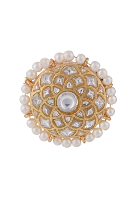 Riana Jewellery_White Pearls Floral Jadtar Stones Necklace Set _Online_at_Aza_Fashions