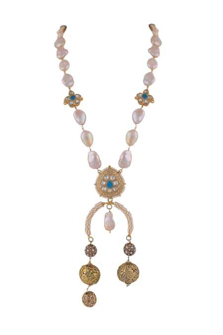 Riana Jewellery Pearl & Jadtar Stone Necklace Set 