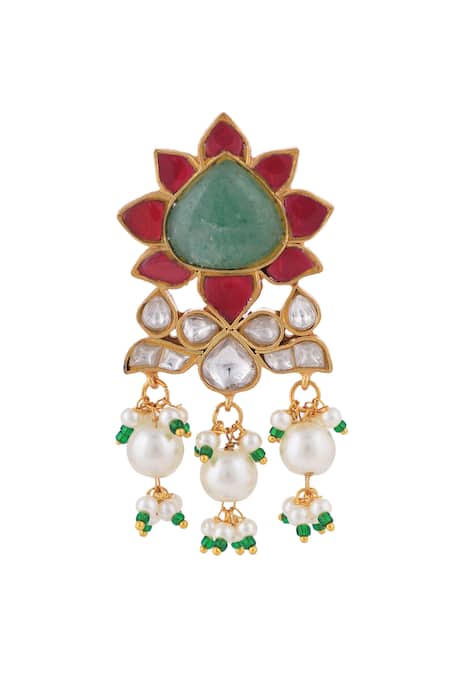 Riana Jewellery_White Beads, Pearls, Stones Floral Jadtar Necklace Set _Online_at_Aza_Fashions