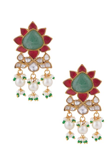 Riana Jewellery_Green Beads, Pearls, Stones Floral Jadtar Necklace Set _Online_at_Aza_Fashions