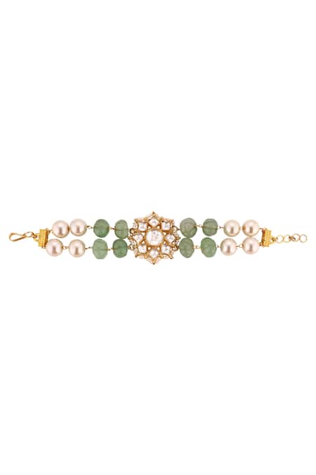 Riana Jewellery White Beads, Pearls, Stones Mughal Jadtar Bracelet 