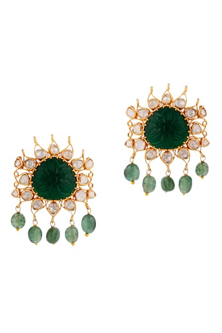 Riana Jewellery Emerald Stone Embellished Earrings 