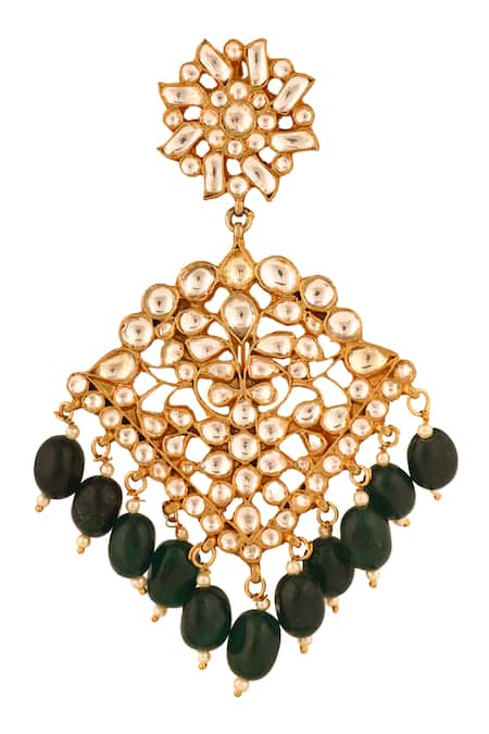 Riana Jewellery Green Embellished Geometric Pattern Brooch 