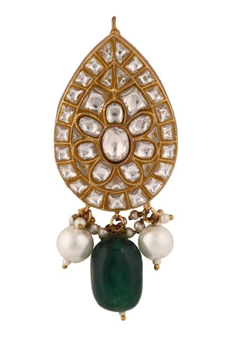 Riana Jewellery Green Embellished Geometric Pattern Brooch 