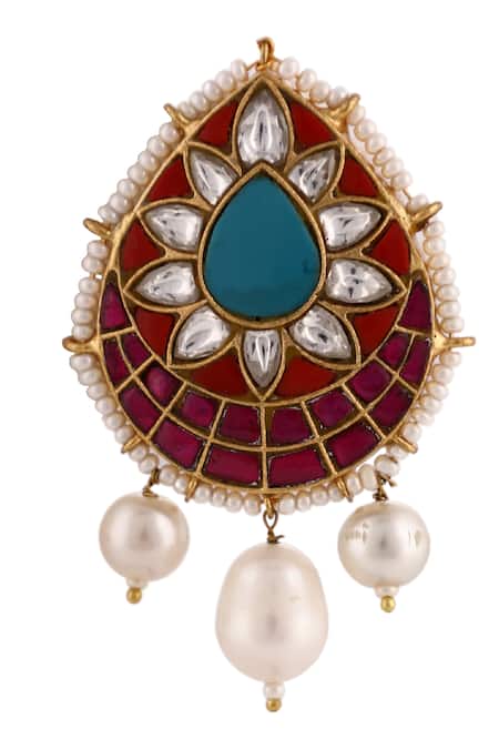 Riana Jewellery Green Drop Pattern Embellished Brooch 