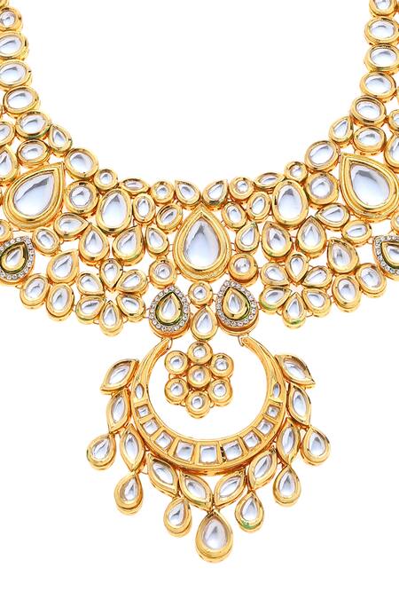 Buy_Minaki_Gold Plated Beads, Diamonds Kundan Pendant Necklace Set _Online_at_Aza_Fashions