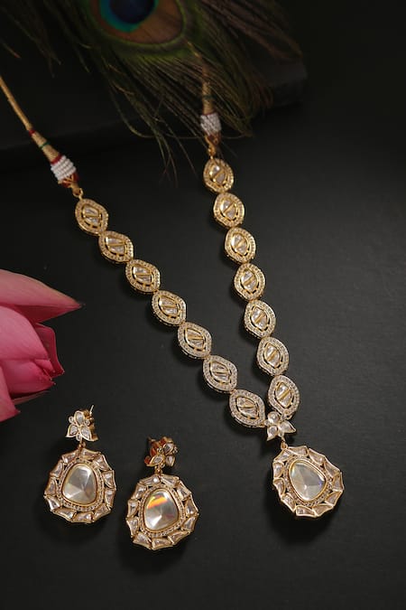MINAKI Kundan Polki Long Pendant Necklace Set 