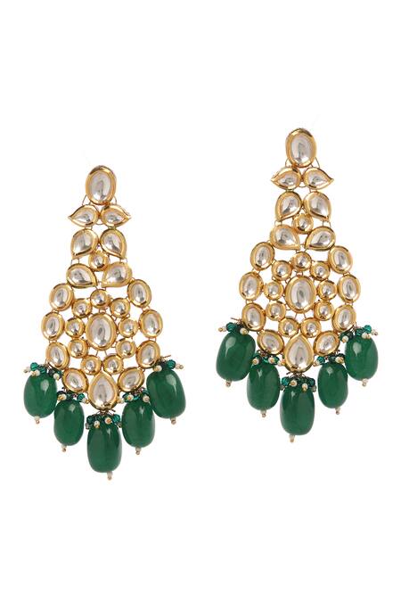 Minaki_Green Beads, Diamonds Kundan Embellished Necklace Set _Online_at_Aza_Fashions