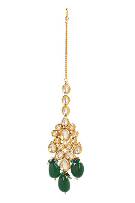 Buy_Minaki_Green Beads, Diamonds Kundan Embellished Necklace Set _Online_at_Aza_Fashions