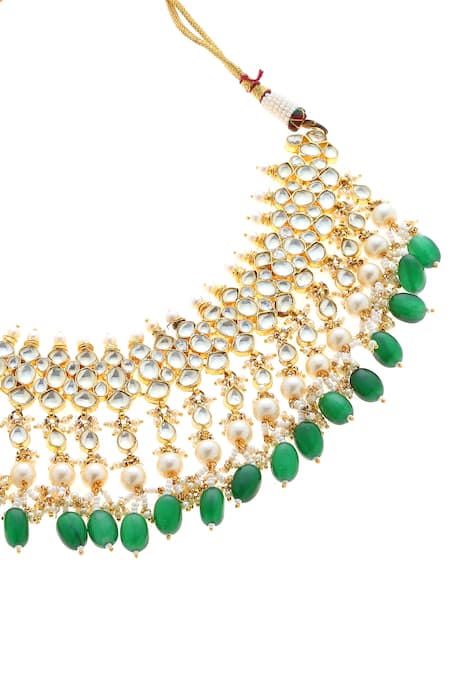 Buy_Minaki_Green Pearls, Beads Kundan Necklace Set _Online_at_Aza_Fashions