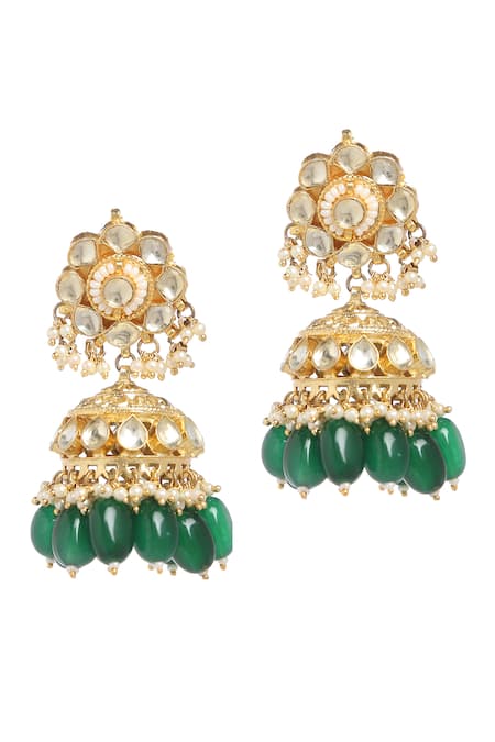 Shop_Minaki_Green Pearls, Beads Kundan Necklace Set _Online_at_Aza_Fashions