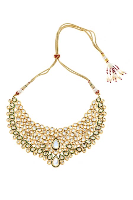 Minaki Green Diamonds, Stones Kundan Geometric Necklace Set Online at Aza Fashions Minaki_Green Diamonds, Stones Kundan Geometric Necklace Set _Online_at_Aza_Fashions