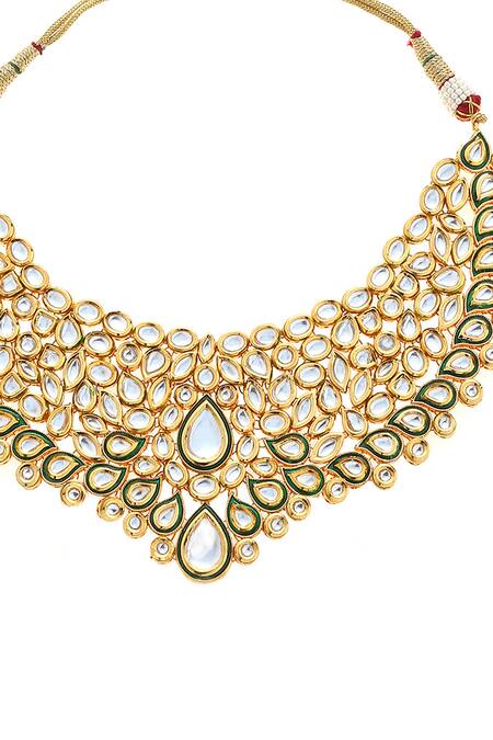 Buy Minaki Green Diamonds, Stones Kundan Geometric Necklace Set Online at Aza Fashions Buy_Minaki_Green Diamonds, Stones Kundan Geometric Necklace Set _Online_at_Aza_Fashions