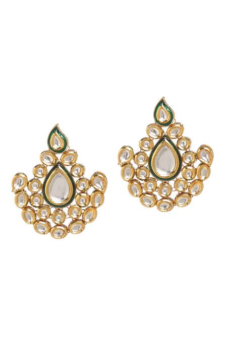Shop_Minaki_Green Diamonds, Stones Kundan Geometric Necklace Set _Online_at_Aza_Fashions