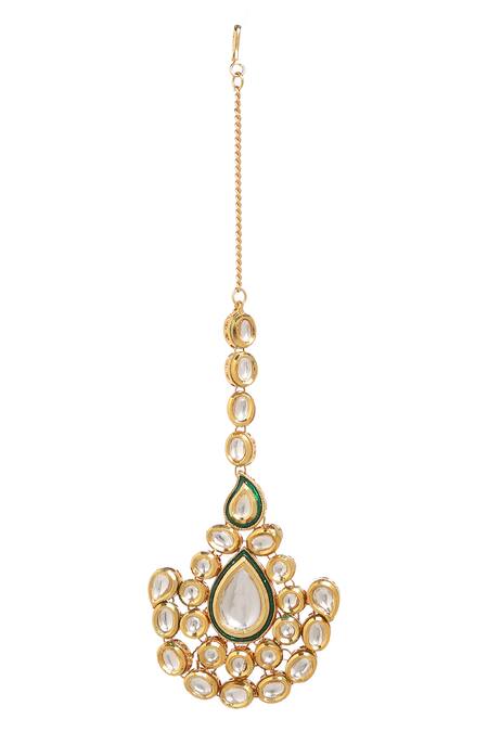 Minaki_Green Diamonds, Stones Kundan Geometric Necklace Set _at_Aza_Fashions