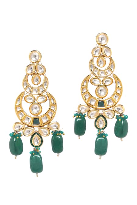 Buy_Minaki_Green Stones, Beads, Gota Patti Gold Plated Kundan Necklace Set _Online_at_Aza_Fashions