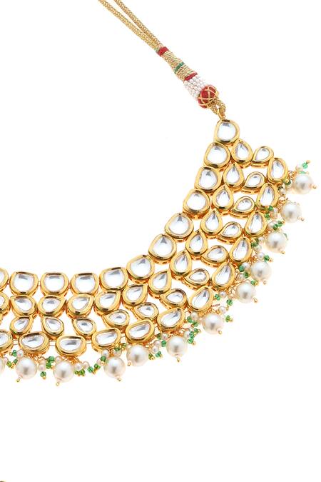 Minaki_White Pearls, Diamonds Kundan Embellished Necklace Set _Online_at_Aza_Fashions