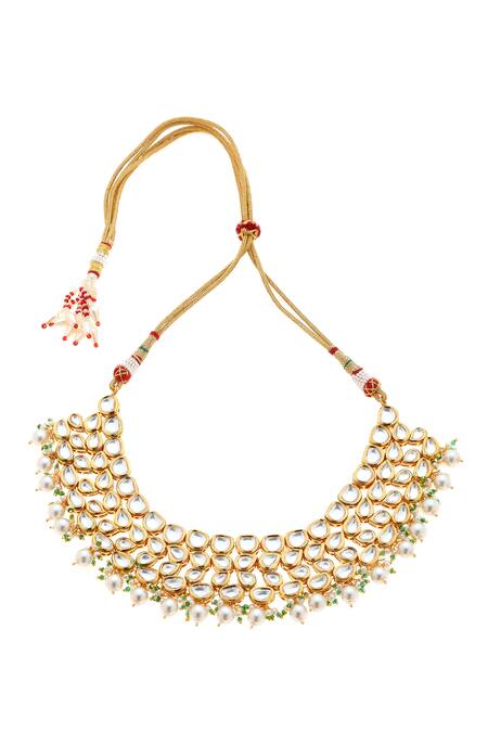 Buy_Minaki_White Pearls, Diamonds Kundan Embellished Necklace Set _Online_at_Aza_Fashions