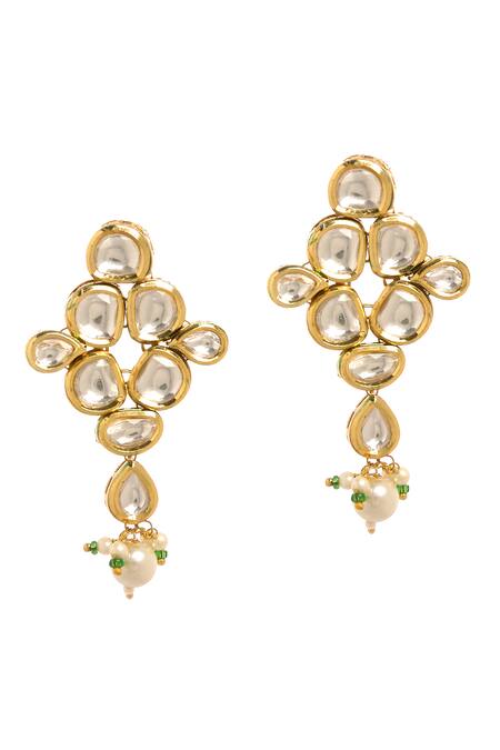 Shop_Minaki_White Pearls, Diamonds Kundan Embellished Necklace Set _Online_at_Aza_Fashions