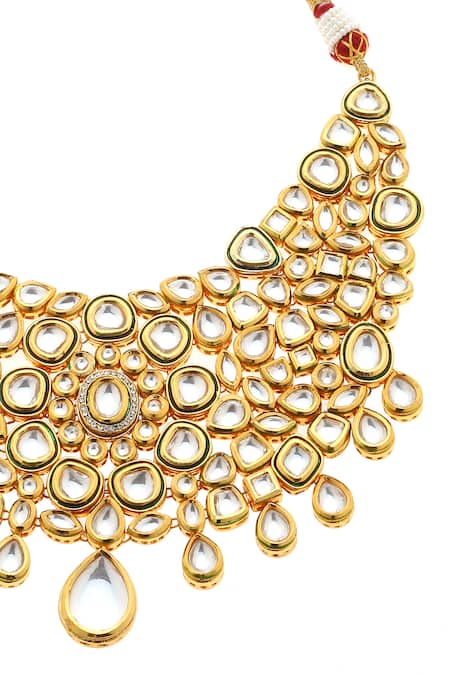Buy_Minaki_Gold Plated Stones, Gota Patti, Diamonds Kundan Embellished Necklace Set _Online_at_Aza_Fashions