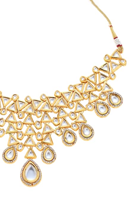 Minaki Gold Plated Diamonds, Stones Kundan Triangle Shaped Necklace Set Online at Aza Fashions Minaki_Gold Plated Diamonds, Stones Kundan Triangle Shaped Necklace Set _Online_at_Aza_Fashions
