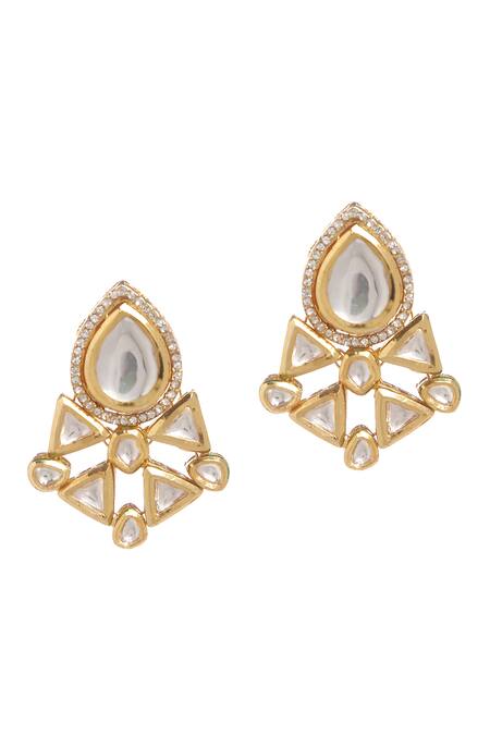 Shop_Minaki_Gold Plated Diamonds, Stones Kundan Triangle Shaped Necklace Set _Online_at_Aza_Fashions