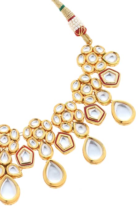 Buy_Minaki_Red Diamonds, Stones Kundan Meenakari Necklace Set _Online_at_Aza_Fashions
