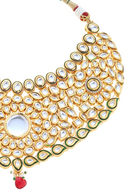 Minaki_Red Pearls, Beads Ruby Kundan Necklace Set _Online_at_Aza_Fashions