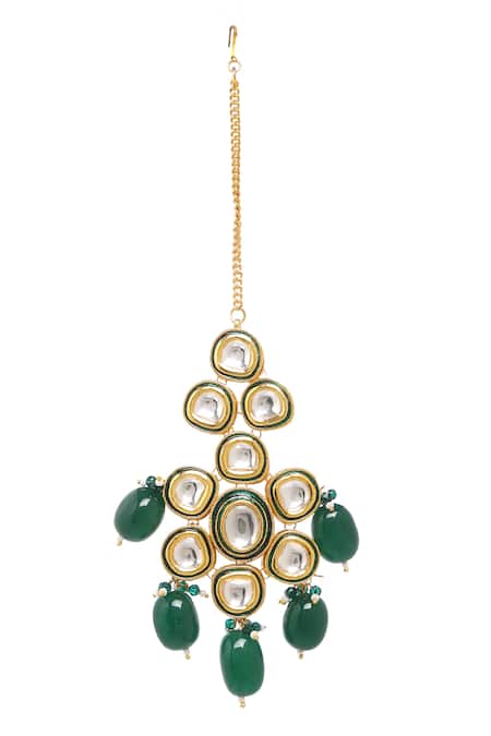 Shop_Minaki_Green Beads Kundan Drops Necklace Set _Online_at_Aza_Fashions