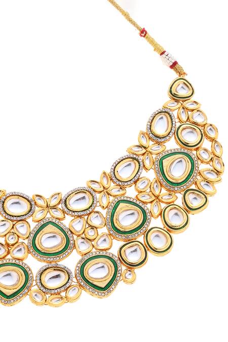 Minaki_Green Diamonds, Stones Kundan Meenakari Necklace Set _Online_at_Aza_Fashions