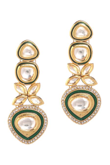 Shop_Minaki_Green Diamonds, Stones Kundan Meenakari Necklace Set _Online_at_Aza_Fashions