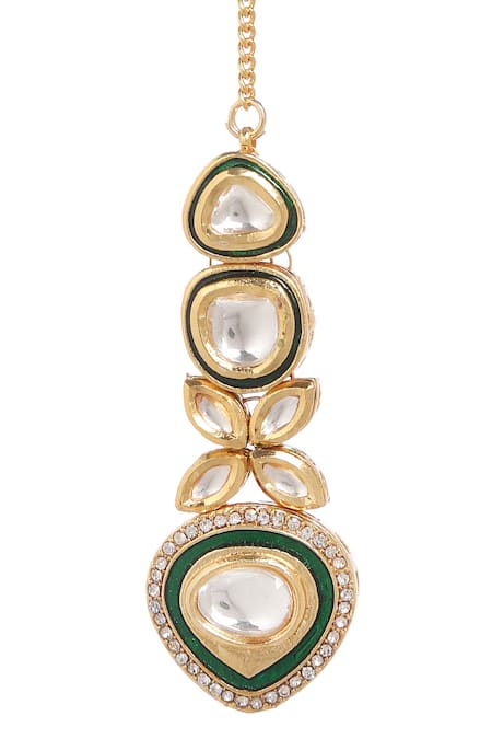 Minaki_Green Diamonds, Stones Kundan Meenakari Necklace Set _at_Aza_Fashions