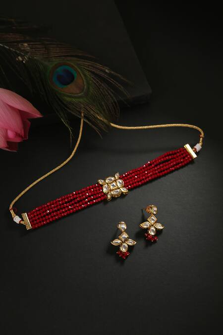 MINAKI Kundan Bead Layered Choker Set 