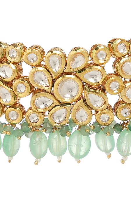 Buy Minaki Green Beads, Diamonds Kundan Embellished Choker Set Online at Aza Fashions Buy_Minaki_Green Beads, Diamonds Kundan Embellished Choker Set _Online_at_Aza_Fashions