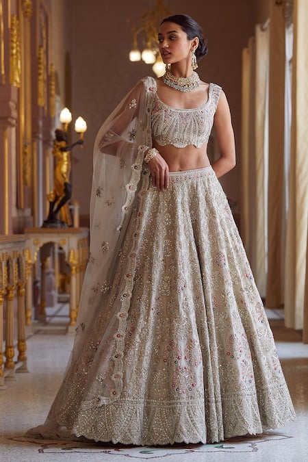 Buy Osaa By Adarsh White Silk Floral, Pearl, Zardozi Round Embroidered Bridal Lehenga Set Online at Aza Fashions Buy_Osaa By Adarsh_White Silk Floral, Pearl, Zardozi Round Embroidered Bridal Lehenga Set_Online_at_Aza_Fashions