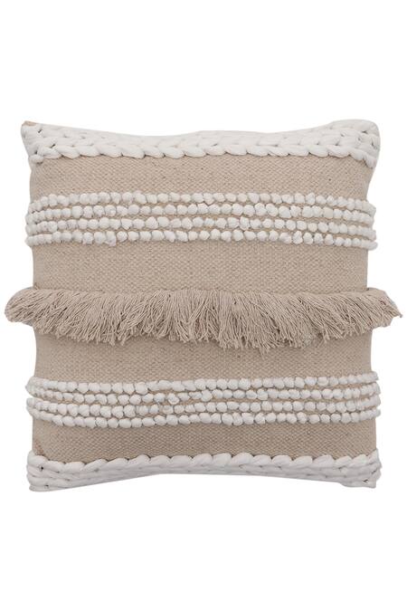 Shop Gharghar Brown Cotton Woven Loop Cushion Cover at Aza Fashions Shop_Gharghar_Brown Cotton Woven Loop Cushion Cover_at_Aza_Fashions