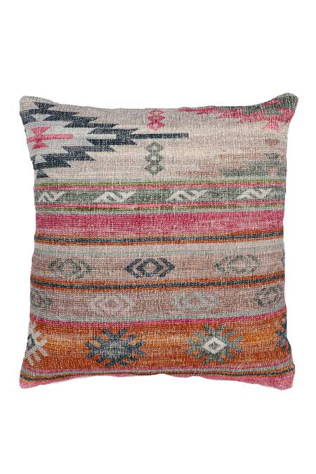 Buy Gharghar Multi Color Cotton Chenille Printed Kilim Square Shape Cushion Cover at Aza Fashions Buy_Gharghar_Multi Color Cotton Chenille Printed Kilim Square Shape Cushion Cover_at_Aza_Fashions