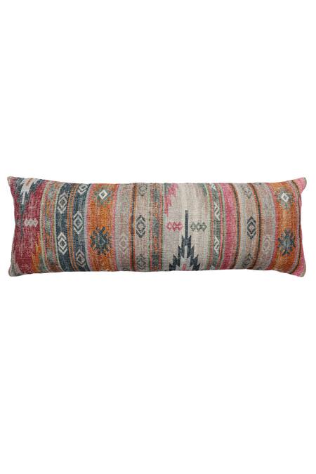 Shop Gharghar Multi Color Cotton Chenille Printed Kilim Rectangle Shape Cushion Cover at Aza Fashions Shop_Gharghar_Multi Color Cotton Chenille Printed Kilim Rectangle Shape Cushion Cover_at_Aza_Fashions