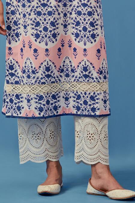 Shop_Sage Saga_Pink Lace Kainoosh Floral Bloom Print Kurta With Palazzo For Kids_Online_at_Aza_Fashions