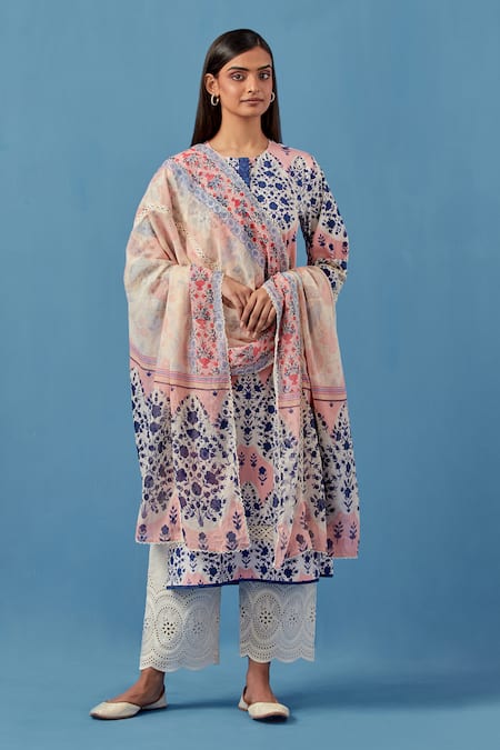 Sage Saga Floral Print Kurta Palazzo Set 
