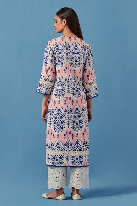 Sage Saga Floral Print Kurta Palazzo Set 