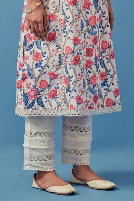 Buy Sage Saga Ivory Lace, Linen Embroidery Round Neck Floral Crochet Kurta Set Online at Aza Fashions Buy_Sage Saga_Ivory Lace, Linen Embroidery Round Neck Floral Crochet Kurta Set _Online_at_Aza_Fashions