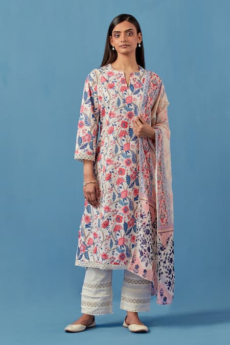 Sage Saga Floral Print Kurta Palazzo Set 