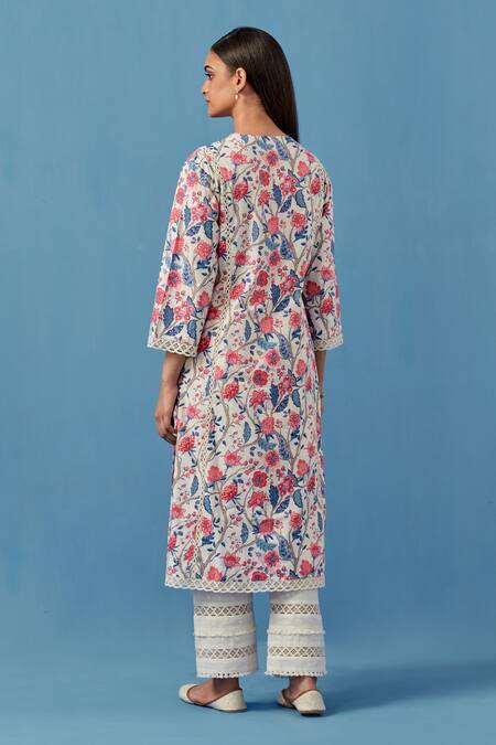 Sage Saga Floral Print Kurta Palazzo Set 