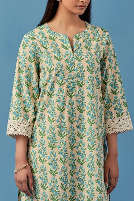 Buy Sage Saga Yellow , Cotton Badra Floral Print Kurta With Pant For Kids Online at Aza Fashions Buy_Sage Saga_Yellow , Cotton Badra Floral Print Kurta With Pant For Kids_Online_at_Aza_Fashions